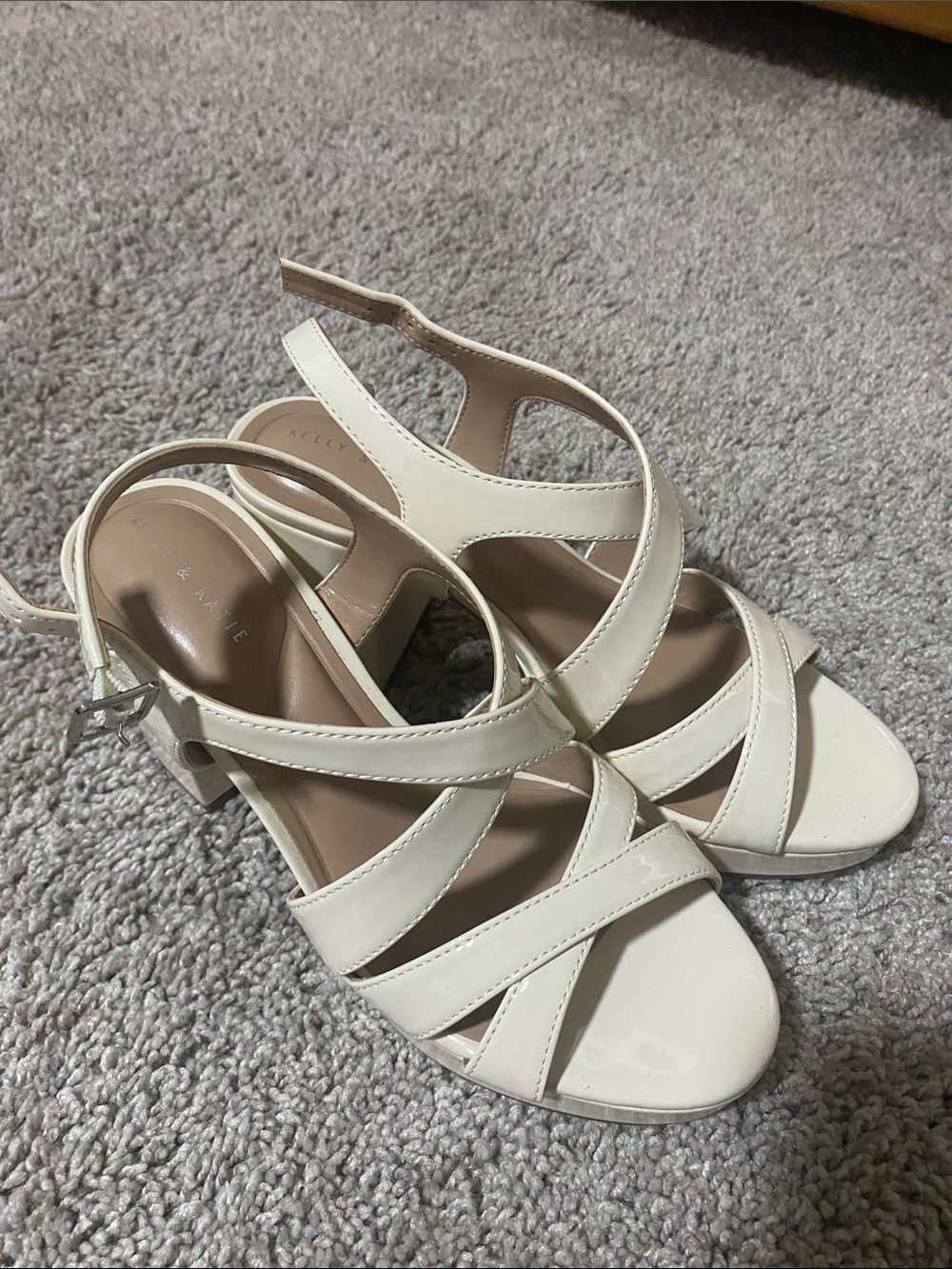Kelly & Katie Cream Strappy Low Block Heel Sandals